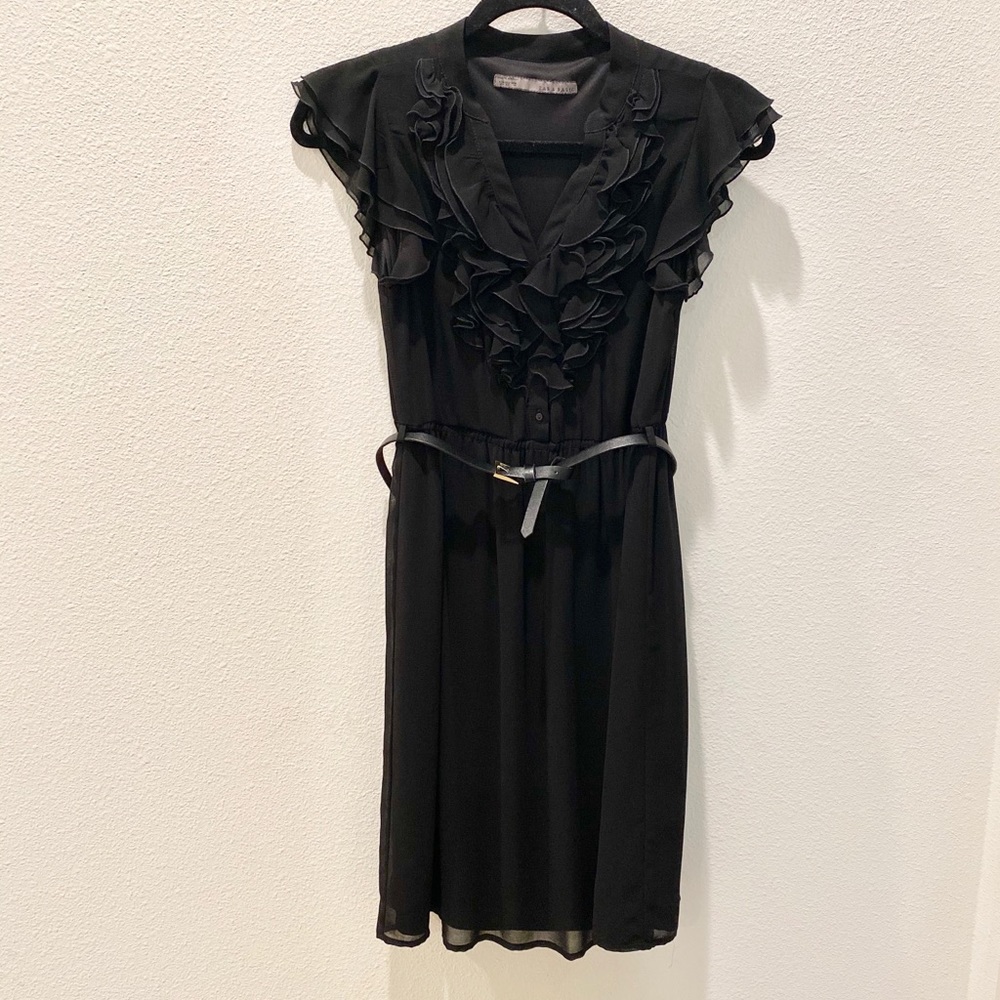 Vintage Zara Basic Collection V-Neck Ruffle Sleeves Dress - Picture 7 of 16